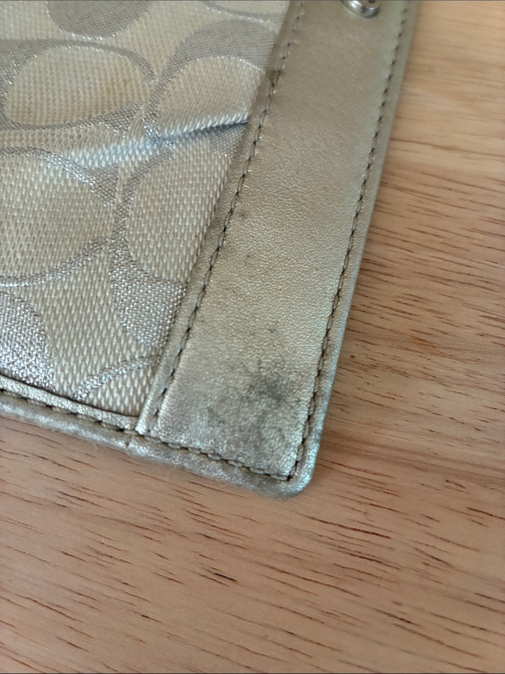 Coach Metallic Logo Wristlet Clutch - Champagne Gold - Picture 10 of 16